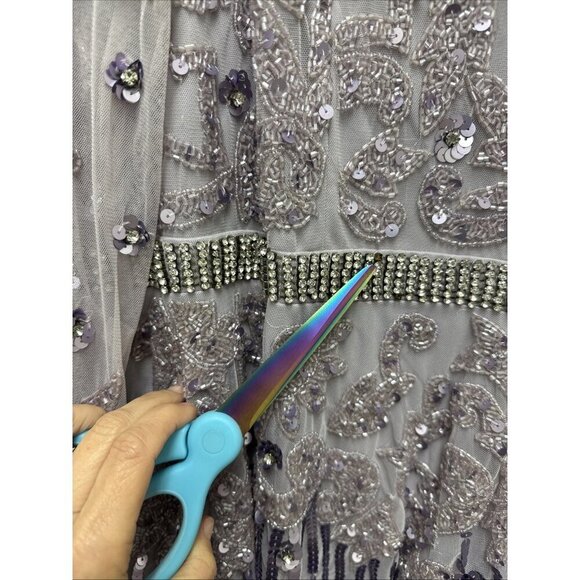 Mac Duggal Size 20 Purple 93633 Long Sleeve Sequin Beaded Midi Cocktail Dress - Picture 6 of 14